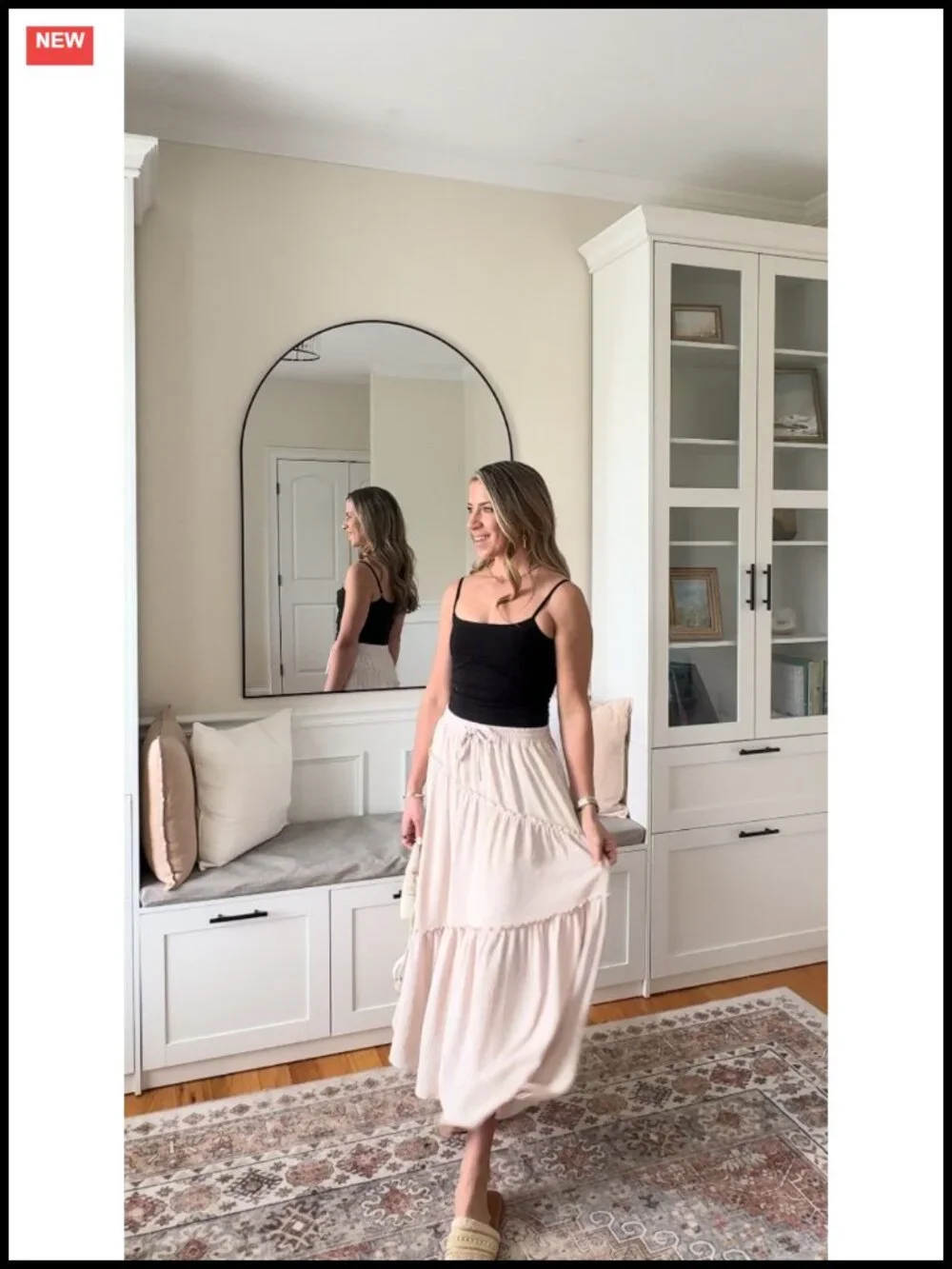 Flowy A-Line Maxi Skirt with Pockets High Waist Smocked Tiered